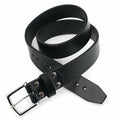 Old Bull Leather Belt in Black, size 32, coiled with riveted silver buckle