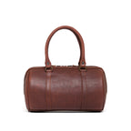 Everyday Barrel Bag in Chestnut, front view with rolled top handles