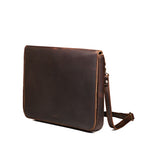 Magnetic Fold Over Bag Large in Dark Coffee Brown, angled front view with fold-over flap and shoulder strap