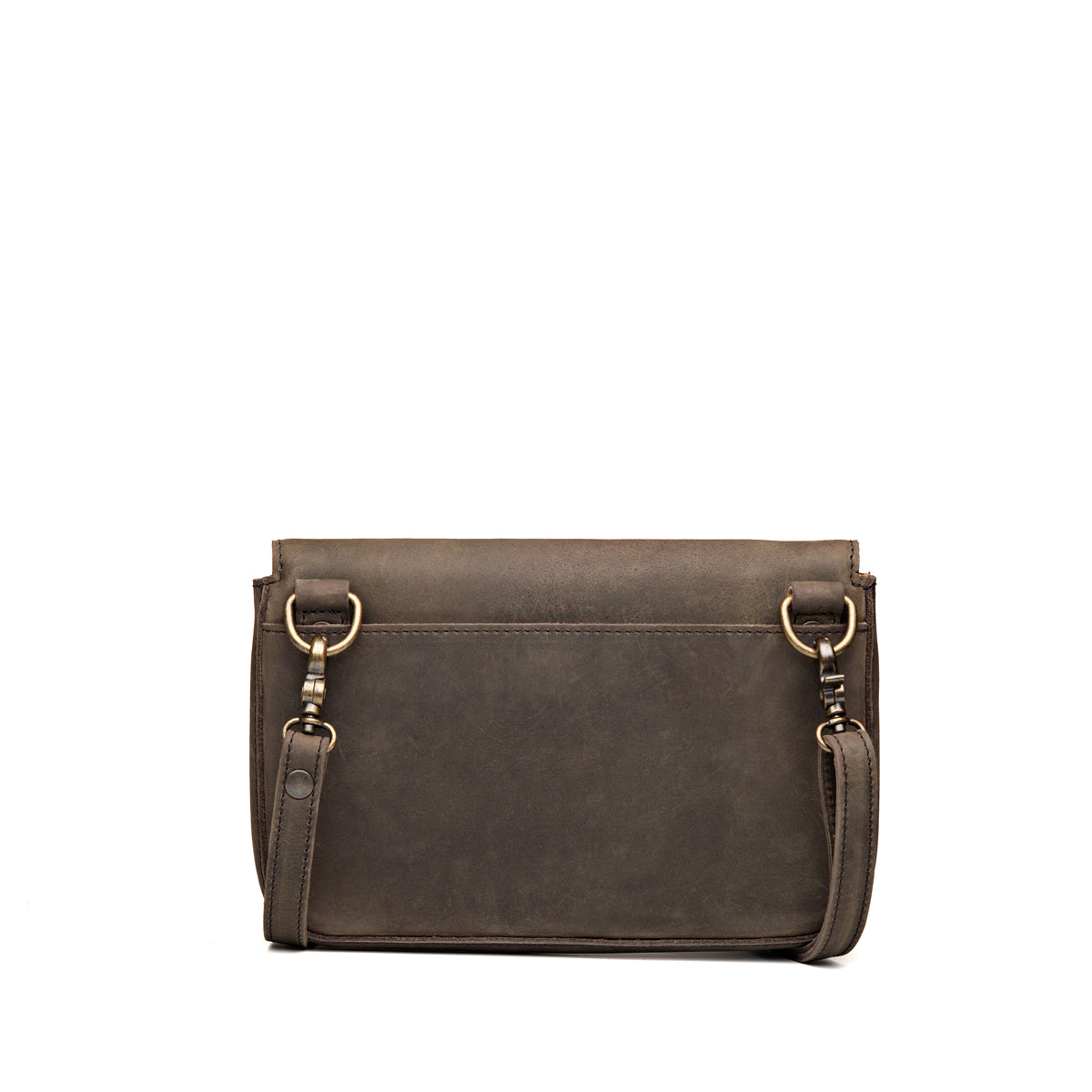 Magnetic Fold Over Bag Medium in Black, back view with rear slip pocket and strap clips