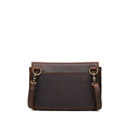 Magnetic Fold Over Bag Medium in Dark Coffee Brown, back view with rear slip pocket and strap clips