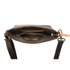 Lanita Small Crossbody in charcoal gray, top-down view of unzipped interior with slip pockets