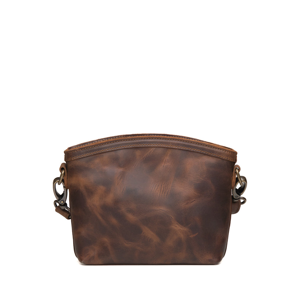 Lanita Small Crossbody in Dark Coffee Brown, plain back view with strap clips