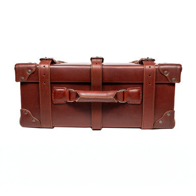Grandfather Carry On in Chestnut, side view showing the leather side handle