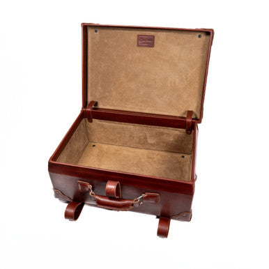 Grandfather Carry On in Chestnut, open view of the empty canvas-lined interior