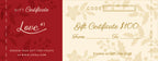 Printed Love 41 Gift Certificate in red and cream floral design showing $100 value, code and To and From lines