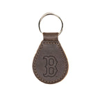 Boston Red Sox Leather Keychain in Dark Coffee Brown with B logo and silver key ring, front view