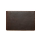 Desk Pad in Dark Coffee Brown leather, empty top-down view showing stitched border and rounded corners