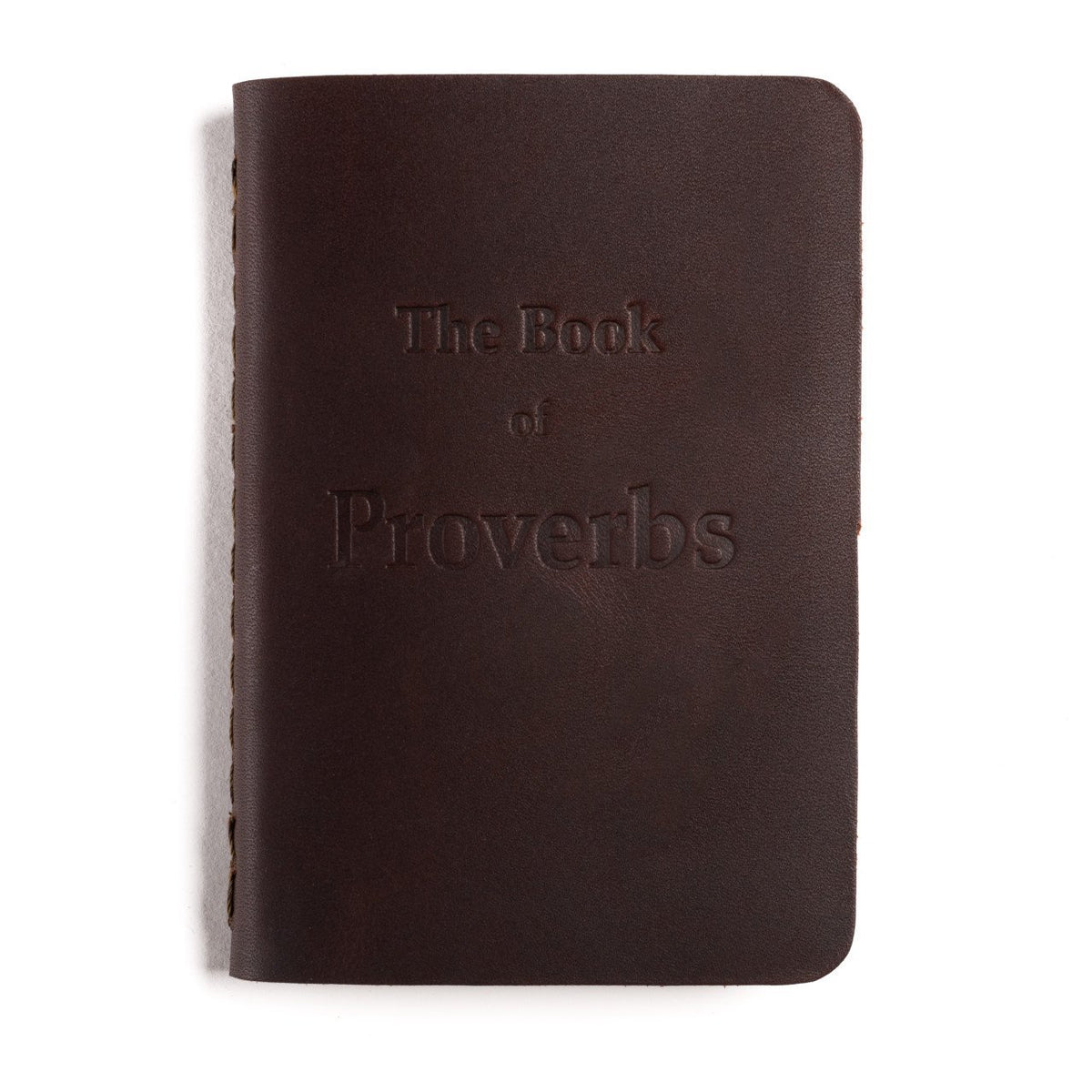 Leather Pocket Bible, Book of Proverbs in dark reddish-brown leather, front cover with embossed title