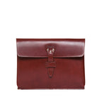 Silverback Document Holder in Chestnut, front view with flap and riveted tab closure