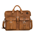 Flight Bag Leather Briefcase - Houston Astros in Tobacco, front view with embossed team logo and buckled pockets