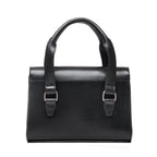 Double Handle Purse in Raven Black, back view showing the handle straps and buckles