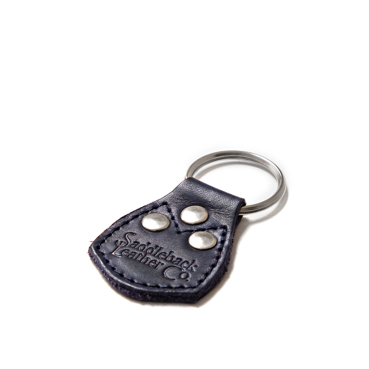 Saddleback Club Membership Benjamin Franklin Leather Keychain in Blue with embossed logo, rivets and split ring