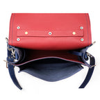 Saddleback Club Membership Paul Revere Leather Messenger Bag Backpack in Red, White and Blue, open top-down interior view