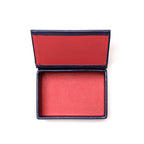 Saddleback Club Membership Thomas Jefferson Leather Desk Box in Blue and Red, open view of red lined interior