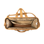 Flight Bag Leather Briefcase in tan, top-down view of the open main compartment with pigskin lining
