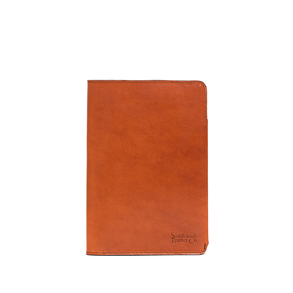 J.R.R. Tolkien Journal Cover in English Tan, closed front view with debossed Saddleback Leather Co. logo