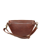 Leather Tumbled Fanny Bag in Chestnut, back view with rear slip pocket and buckled strap