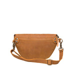 Leather Tumbled Fanny Bag in Tobacco, back view with rear slip pocket and buckled strap