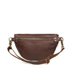 Leather Tumbled Fanny Bag in Dark Coffee Brown, back view with rear slip pocket and buckled strap