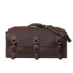 27" Adolescent Beast Duffle Bag in Chestnut, front view with three buckle straps and shoulder strap