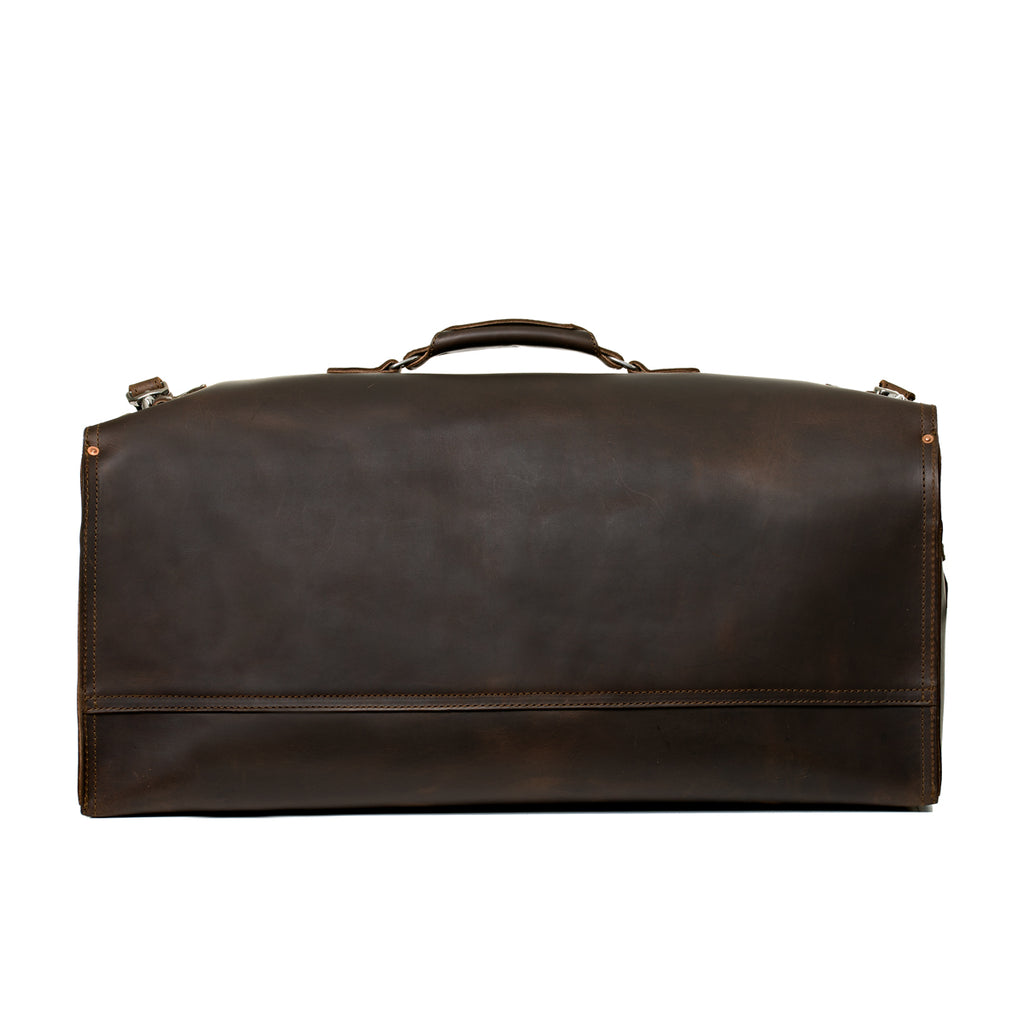 27" Adolescent Beast Duffle Bag in Dark Coffee Brown, back view with smooth panel and top handle