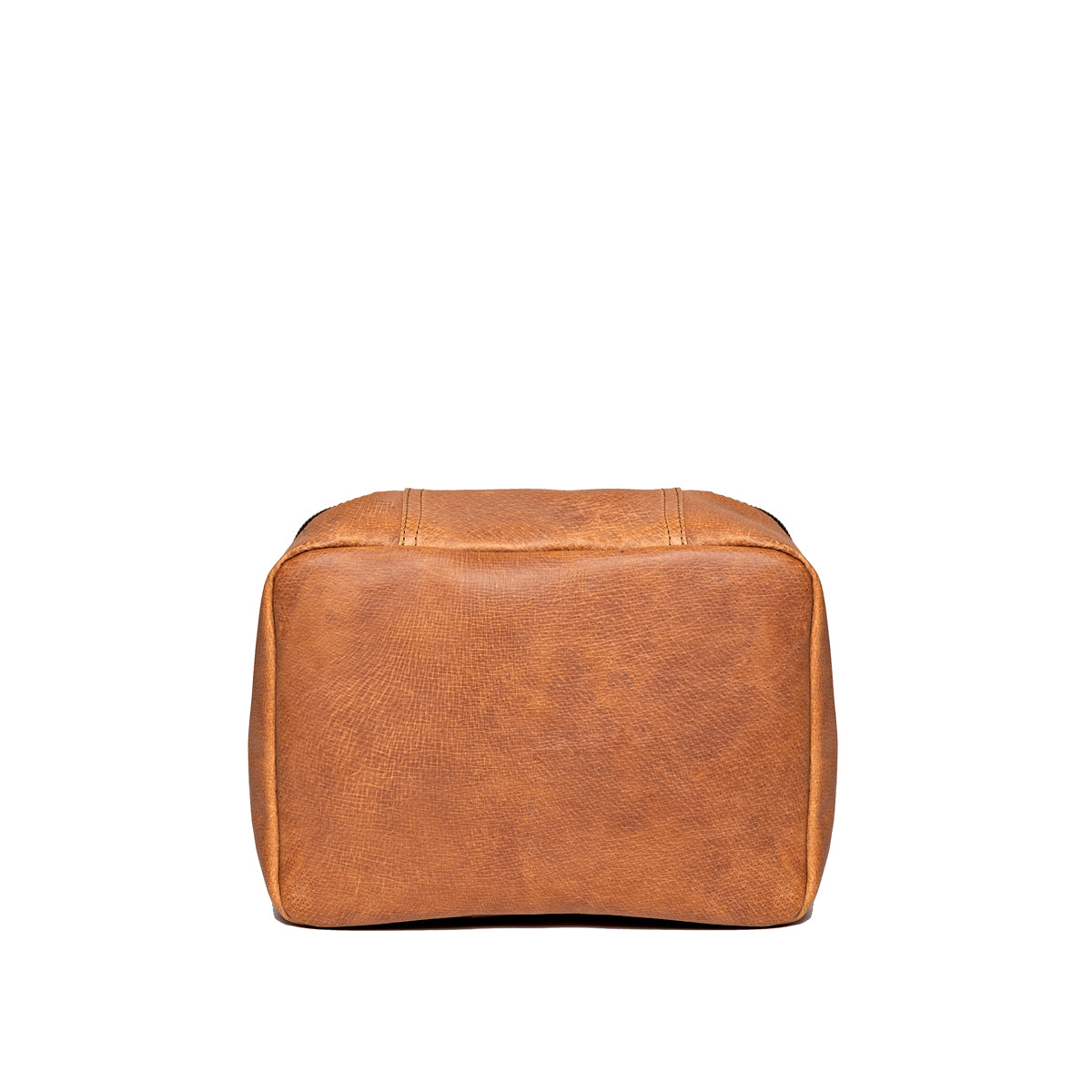 Pigskin Leather Packing Cube Set, small cube end view showing its boxy zippered shape