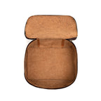 Pigskin Leather Packing Cube Set, small cube unzipped flat showing the empty suede interior