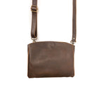 Leather Organizer Crossbody in Dark Coffee Brown, front view with buckled adjustable strap