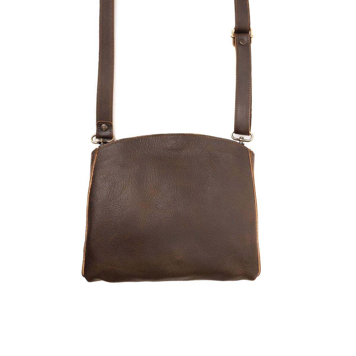 Leather Organizer Crossbody in Dark Coffee Brown, back view with adjustable strap