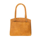 Leather Organizer Satchel in Tobacco, back view with exterior slip pockets