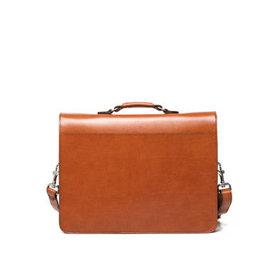 Livingstone Briefcase in English Tan, back view with top handle