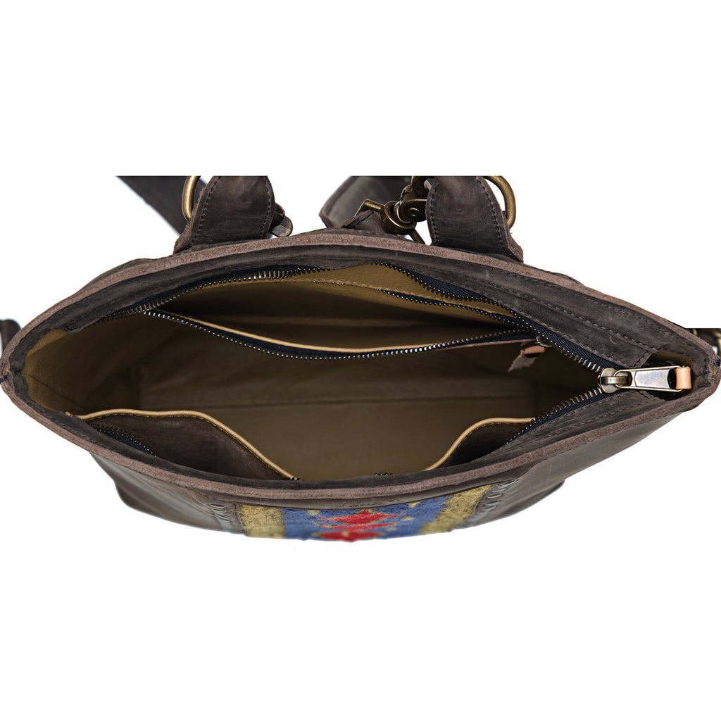 Lanita Leather Backpack in charcoal gray, top-down view of empty unzipped interior with slip pockets