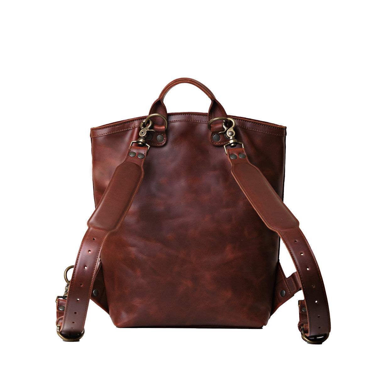 Lanita Leather Backpack in Chestnut, back view with adjustable shoulder straps