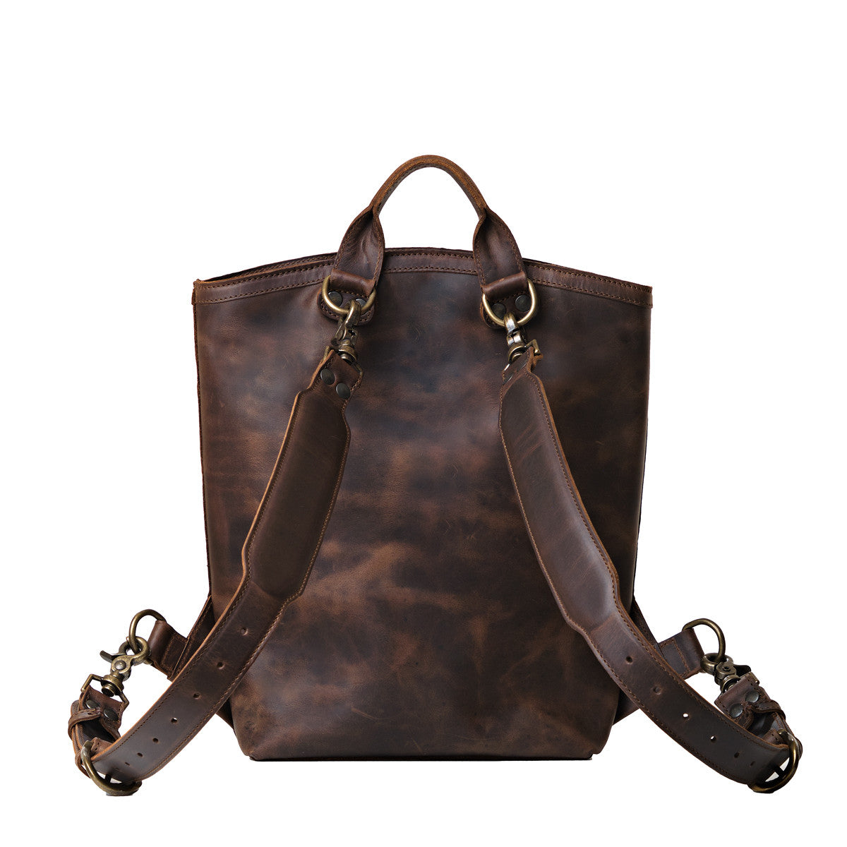 Lanita Leather Backpack in Dark Coffee Brown, back view with adjustable shoulder straps