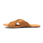 Martha Sandals in Tobacco, side profile of a single sandal with woven straps and flat sole