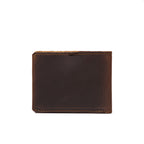 Medium Bifold Wallet in Dark Coffee Brown, closed back view showing the plain leather and stitched edges