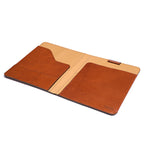 C.S. Lewis Medium Portfolio in English Tan, open flat showing the tan lining, inner pockets and pen loop