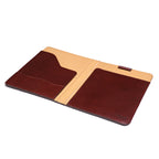 C.S. Lewis Medium Portfolio in Oxblood, open flat showing the tan lining, inner pockets and pen loop