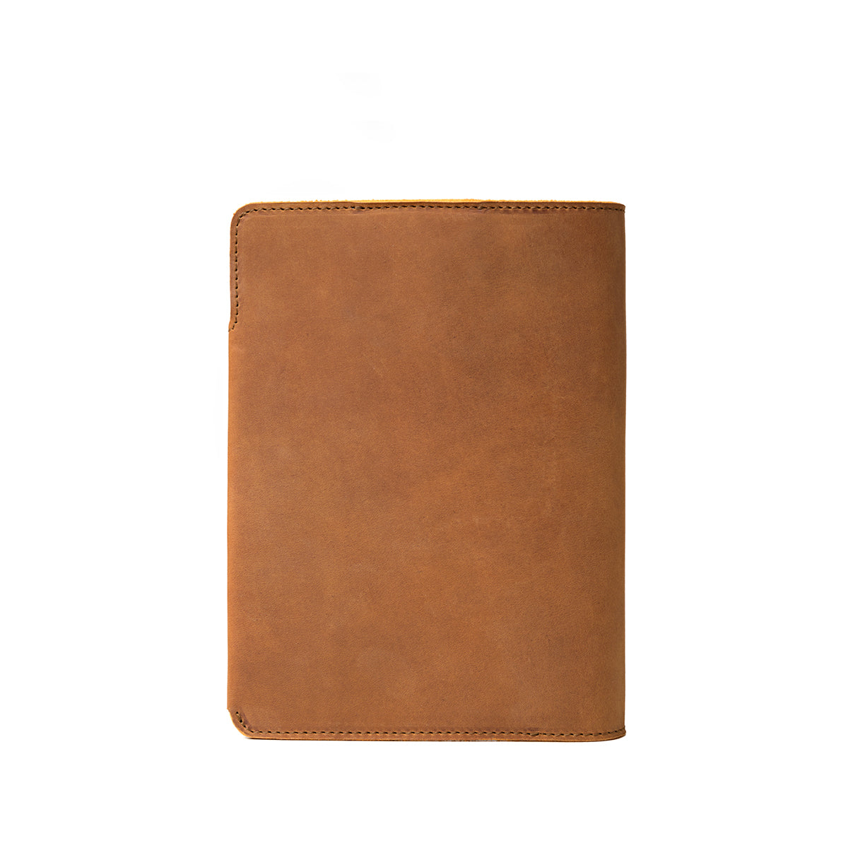 New Design Medium Portfolio in Tobacco, back view of the closed cover