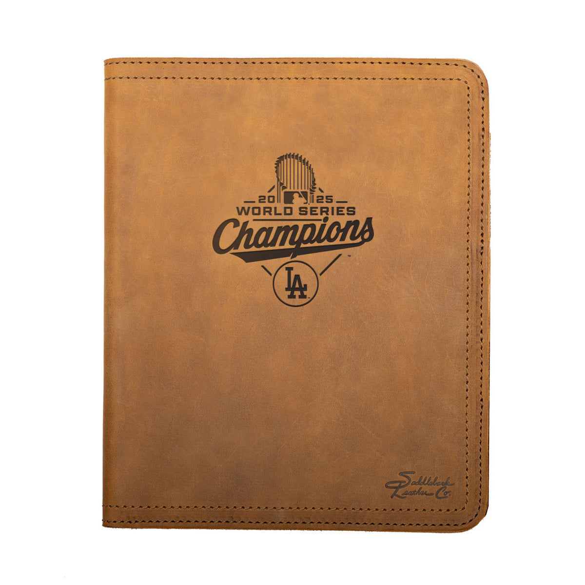 Leather Portfolio - Los Angeles Dodgers World Series Champions in Tobacco, closed front engraved with champions logo