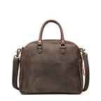 Professional Leather Satchel in Black, back view with full-width rear slip pocket and shoulder strap