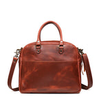Professional Leather Satchel in Chestnut, back view with full-width rear slip pocket and shoulder strap