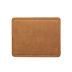 Mouse Pad in Tobacco leather, empty top-down view with stitched border and embossed logo