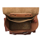 Small Front Pocket Backpack in Chestnut, top-down view into the open main compartment with an inside pocket
