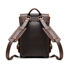 Small Front Pocket Backpack in Dark Coffee Brown, back view showing the padded shoulder straps and top handle