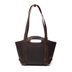 Original Tote in Dark Coffee Brown, back view with cutout handle, shoulder straps and back slip pocket