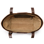 Original Tote in Dark Coffee Brown, top-down view of empty canvas-lined interior with slip pocket and key clip