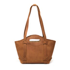 Original Tote in Tobacco, back view with cutout handle, shoulder straps and back slip pocket