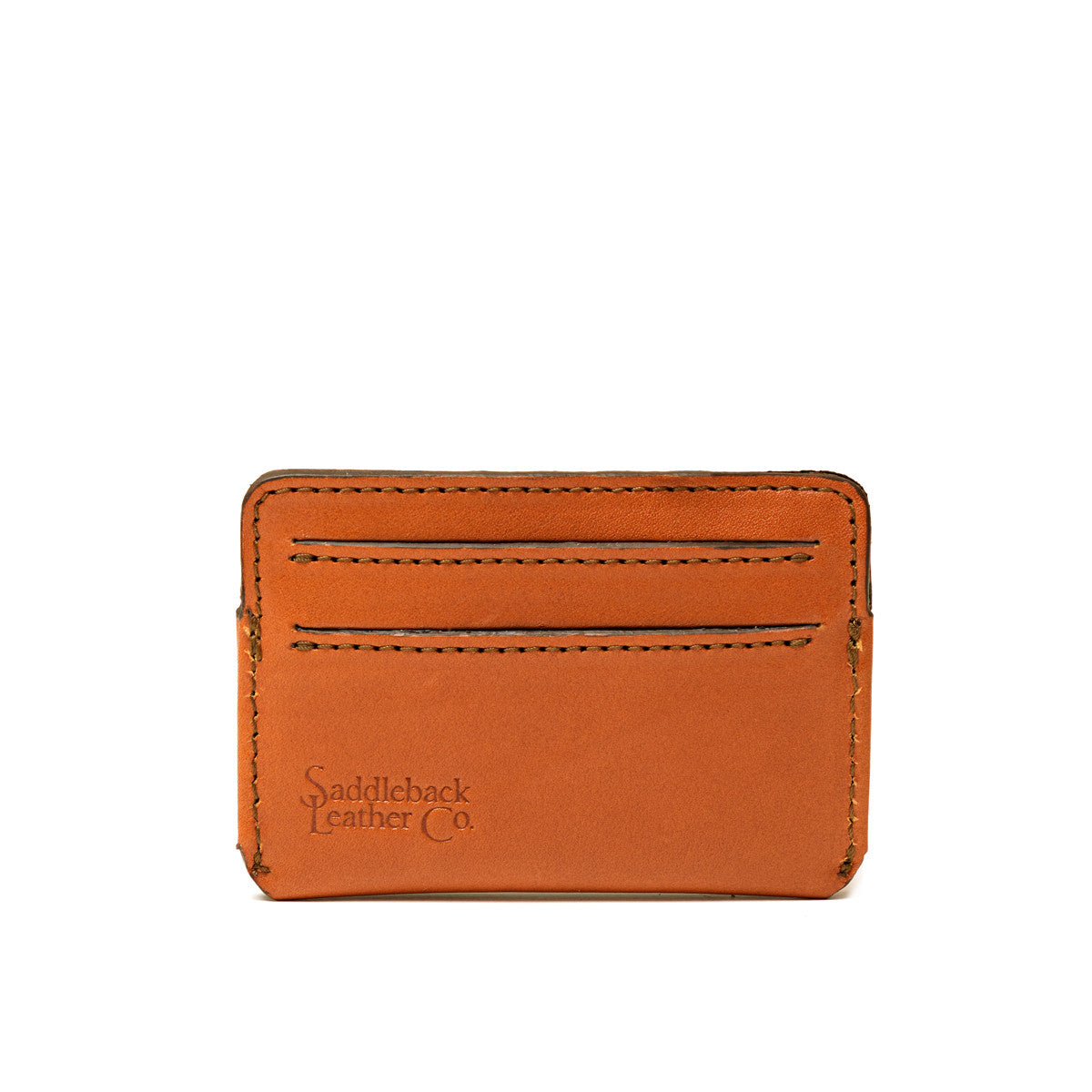 Silverback Front Pocket Leather ID Wallet in English Tan, front view with two card slots and embossed logo